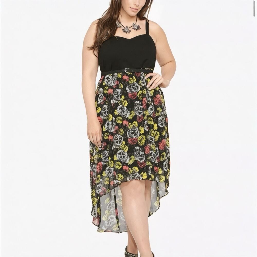 Torrid Hi-Lo Floral/Skulls Fit & Flare Sleeveless (Gothic,Punk,Halloween) Dress